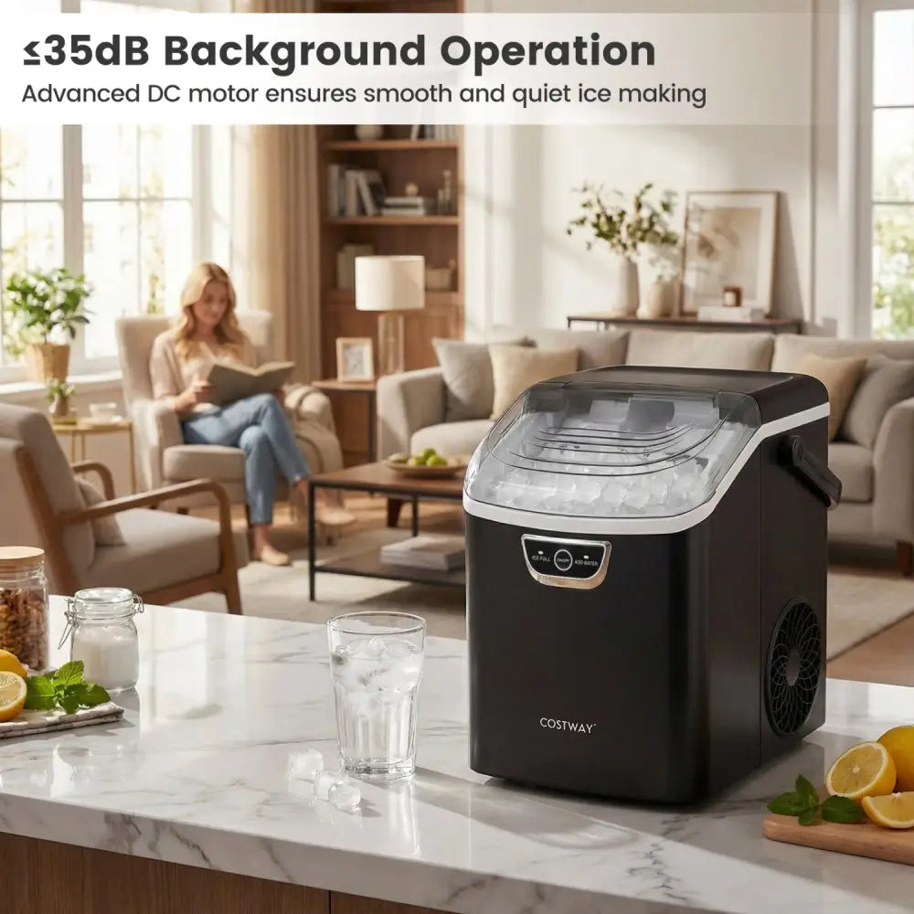 Nugget Ice Maker Countertop with Audible Ice Full Alarm-Black - Black - Ice Makers