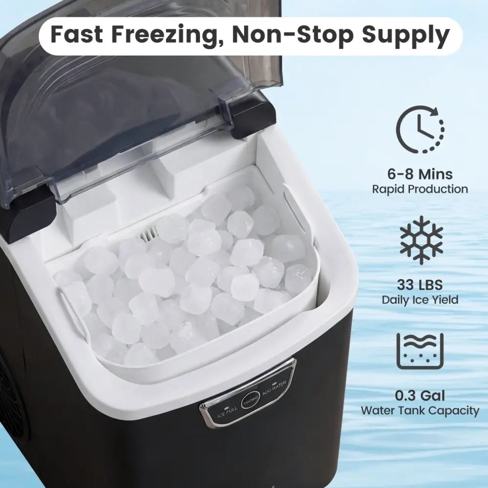 Nugget Ice Maker Countertop with Audible Ice Full Alarm-Black - Black - Ice Makers
