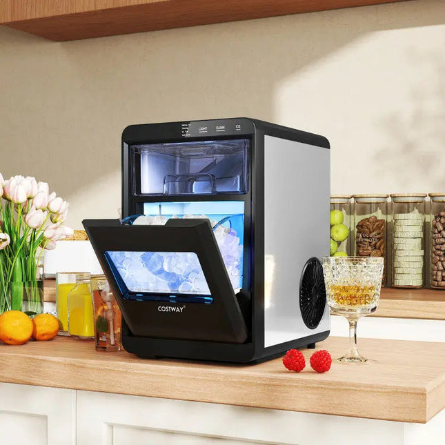 Nugget Ice Maker Countertop with Soft Chewable Pellet-Black Costway