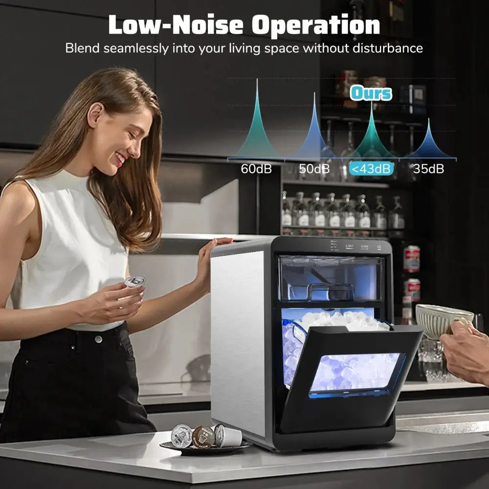 Nugget Ice Maker Countertop with Soft Chewable Pellet-Black Costway
