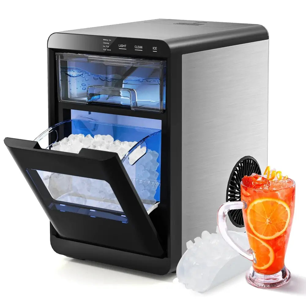 Nugget Ice Maker Countertop with Soft Chewable Pellet-Black Costway