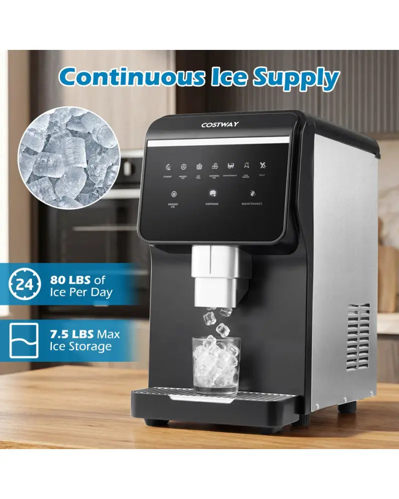 Nugget Ice Maker with Self Dispensing 80 LBS Per Day Chewable Pellet Ice Machine - Black - Ice Makers