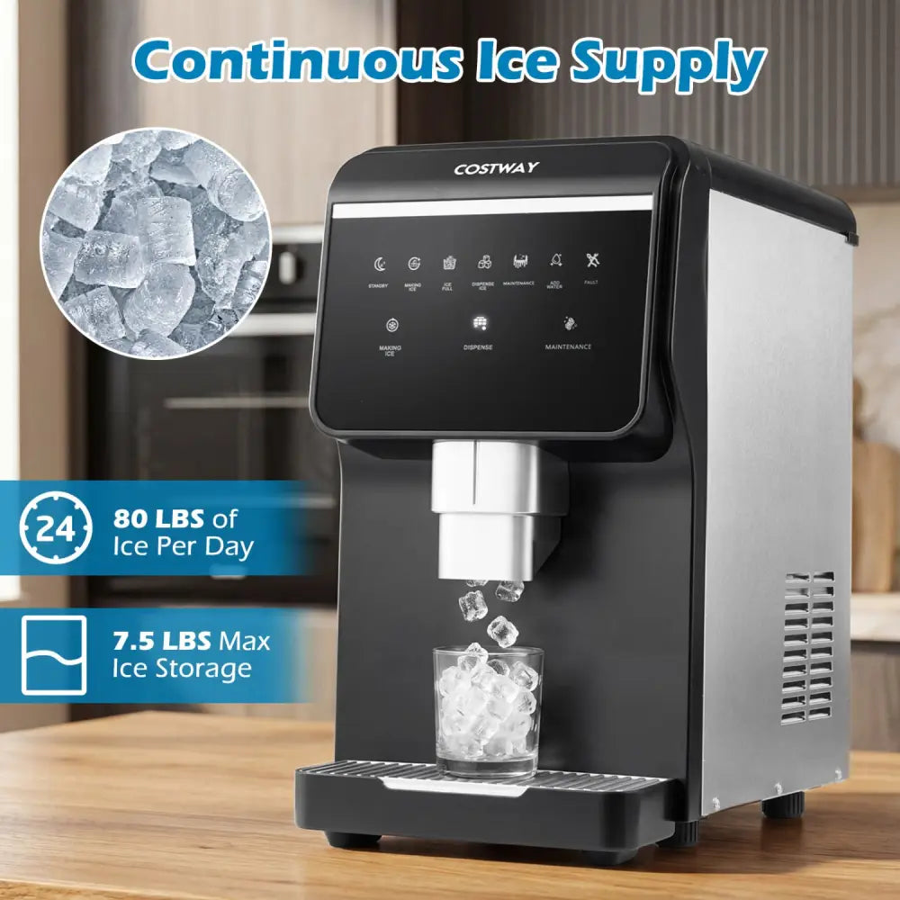 Nugget Ice Maker with Self Dispensing 80 LBS Per Day Chewable Pellet Ice Machine - Black - Ice Makers