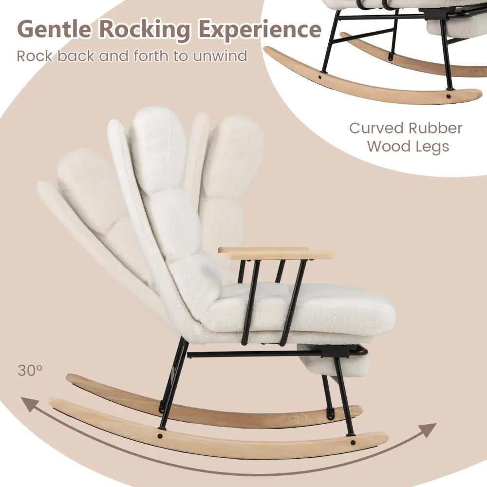 Nursery Rocking Chair Teddy Velvet Upholstered Rocking Chair-White - White - Recliners