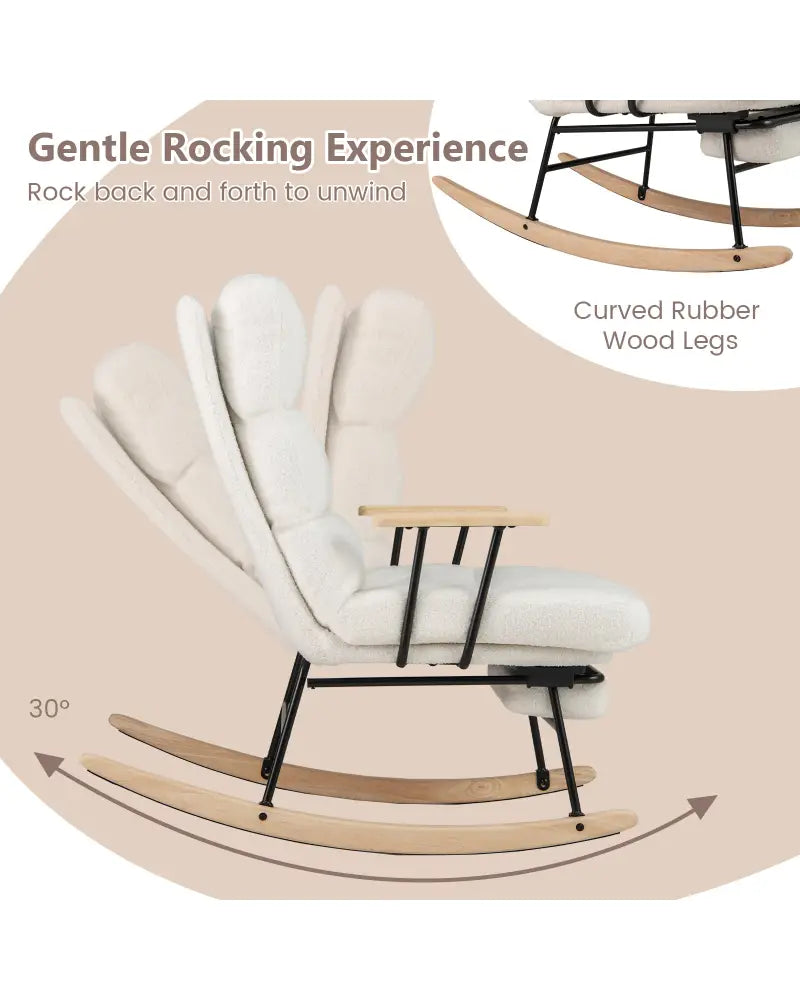 Nursery Rocking Chair Teddy Velvet Upholstered Rocking Chair-White - White - Recliners