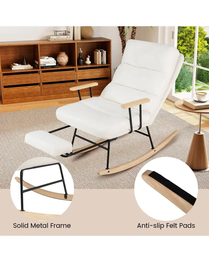 Nursery Rocking Chair Teddy Velvet Upholstered Rocking Chair-White - White - Recliners