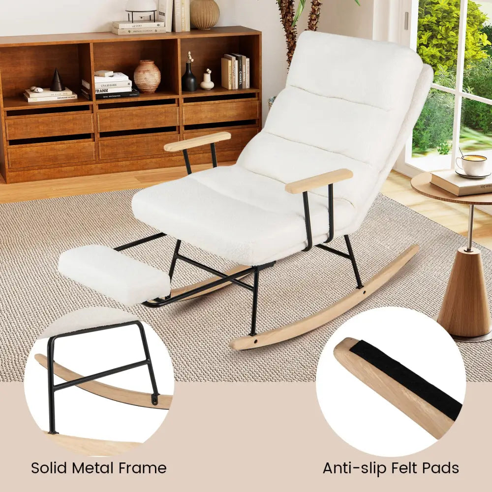 Nursery Rocking Chair Teddy Velvet Upholstered Rocking Chair-White - White - Recliners