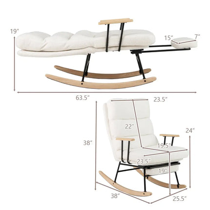 Nursery Rocking Chair Teddy Velvet Upholstered Rocking Chair-White - White - Recliners