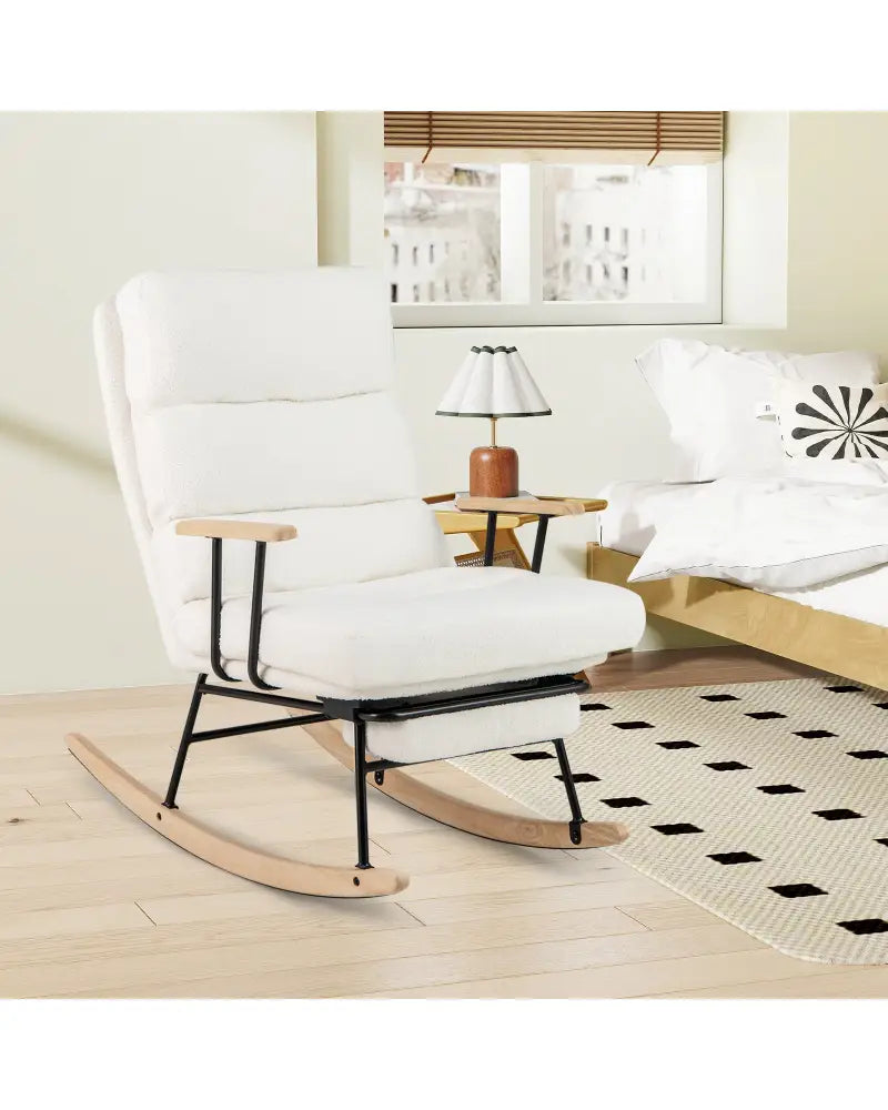 Nursery Rocking Chair Teddy Velvet Upholstered Rocking Chair-White - White - Recliners
