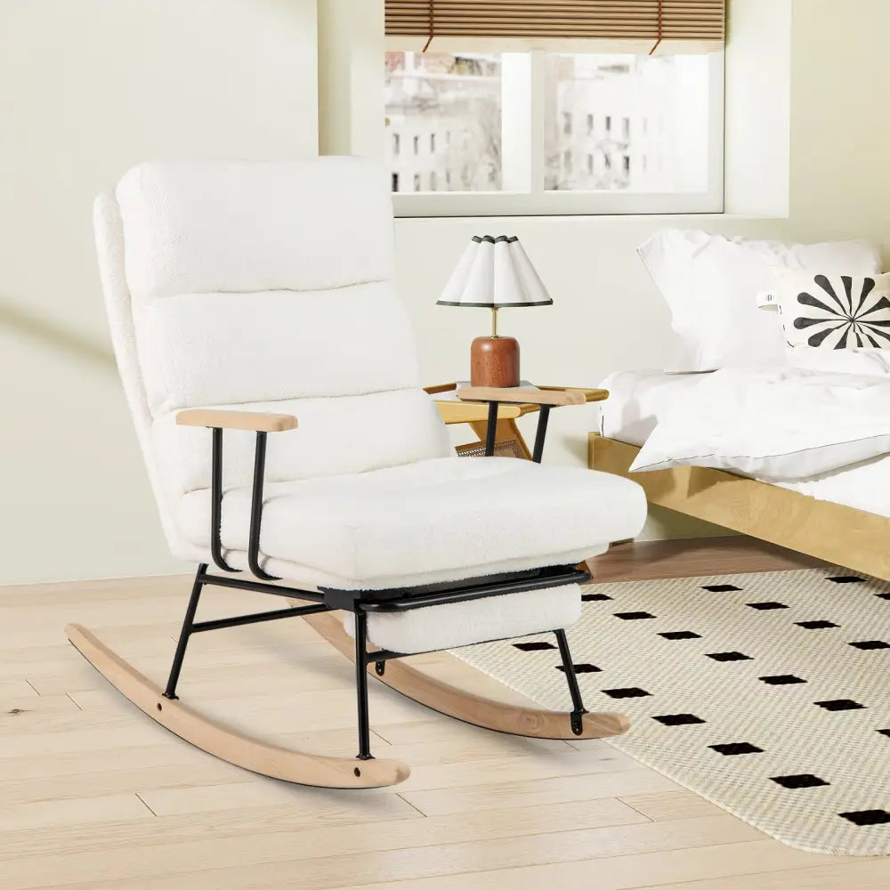 Nursery Rocking Chair Teddy Velvet Upholstered Rocking Chair-White - White - Recliners