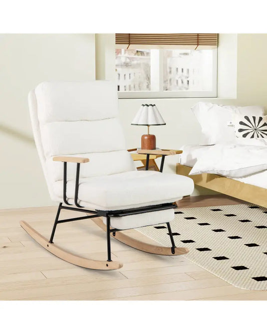 Nursery Rocking Chair Teddy Velvet Upholstered Rocking Chair-White - White - Recliners
