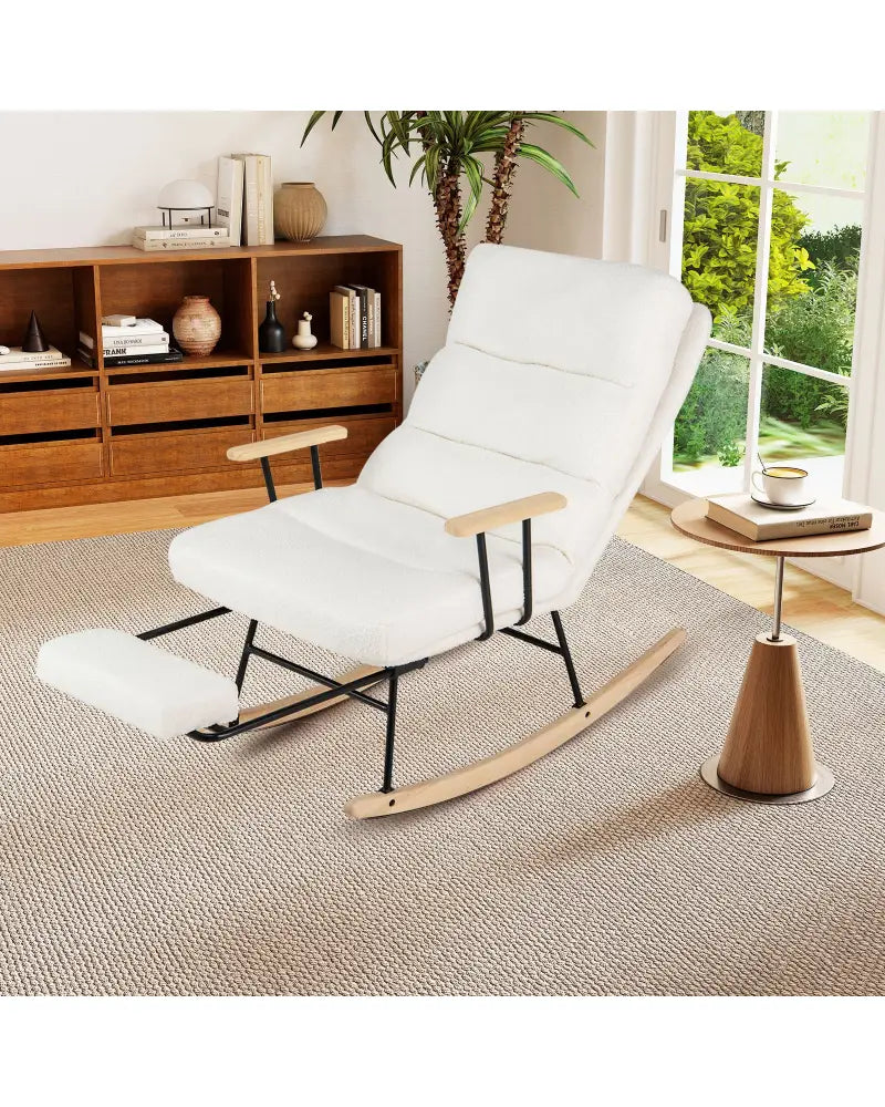 Nursery Rocking Chair Teddy Velvet Upholstered Rocking Chair-White - White - Recliners