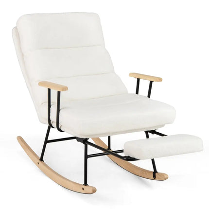 Nursery Rocking Chair Teddy Velvet Upholstered Rocking Chair-White - White - Recliners