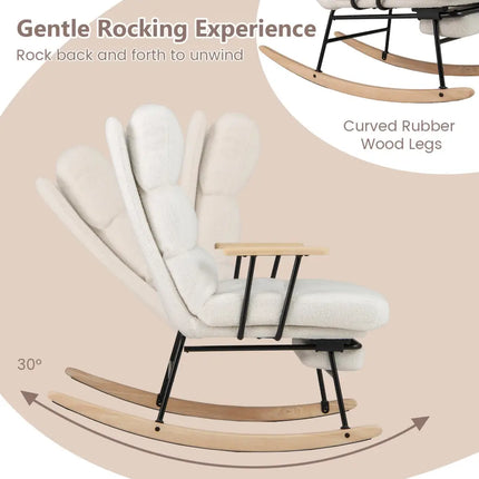 Nursery Rocking Chair Teddy Velvet Upholstered Rocking Chair-White - White - Recliners