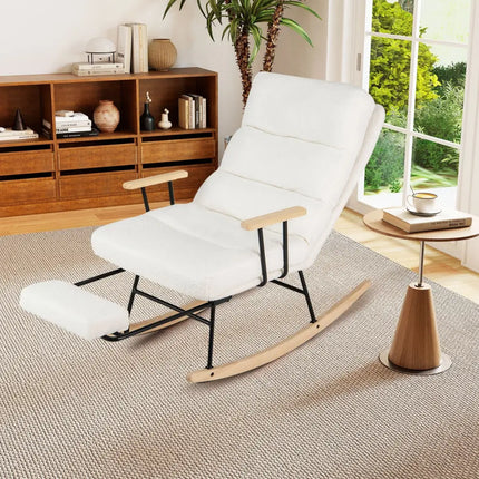 Nursery Rocking Chair Teddy Velvet Upholstered Rocking Chair-White - White - Recliners