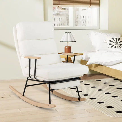 Nursery Rocking Chair Teddy Velvet Upholstered Rocking Chair-White - White - Recliners