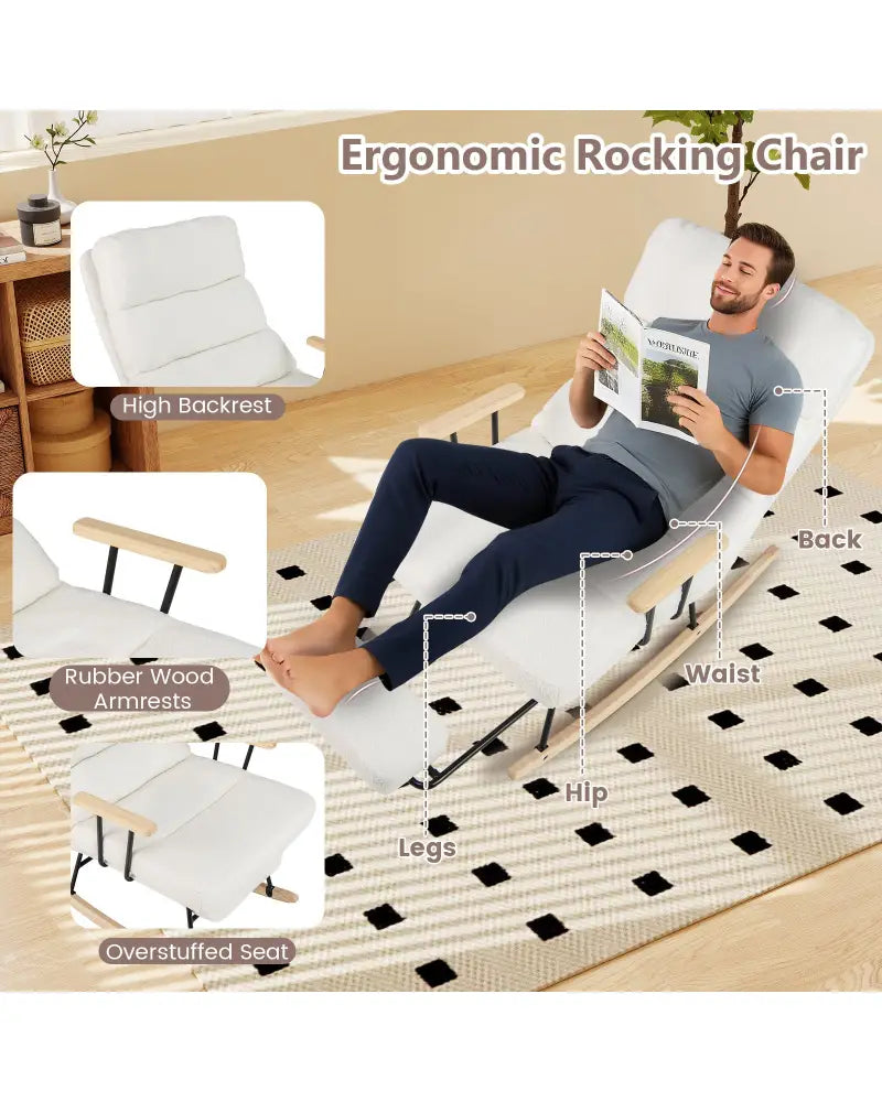 Nursery Rocking Chair Teddy Velvet Upholstered Rocking Chair-White - White - Recliners