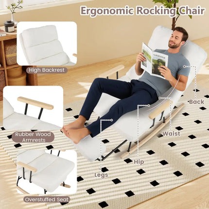 Nursery Rocking Chair Teddy Velvet Upholstered Rocking Chair-White - White - Recliners
