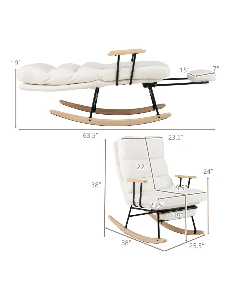 Nursery Rocking Chair Teddy Velvet Upholstered Rocking Chair-White - White - Recliners