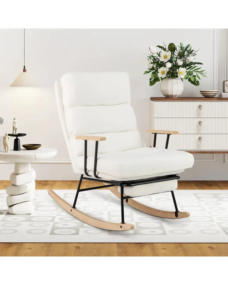 Nursery Rocking Chair Teddy Velvet Upholstered Rocking Chair-White - White - Recliners