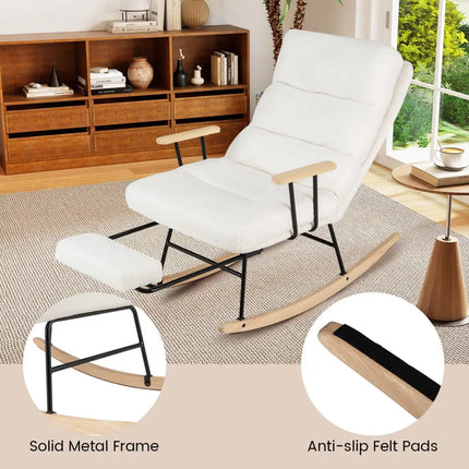 Nursery Rocking Chair Teddy Velvet Upholstered Rocking Chair-White - White - Recliners