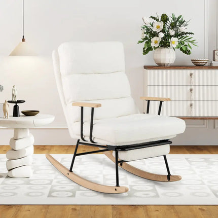 Nursery Rocking Chair Teddy Velvet Upholstered Rocking Chair-White - White - Recliners