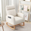 Nursery Rocking Chair Upholstered Chenille Rocker Armchair with Natural Rubber Wood Frame-Beige - Beige - Accent Chairs