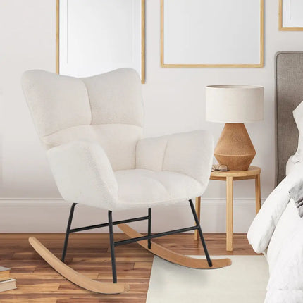 Nursery Rocking Chair with Comfy Backrest and Armrest-Beige - Beige - Accent Chairs