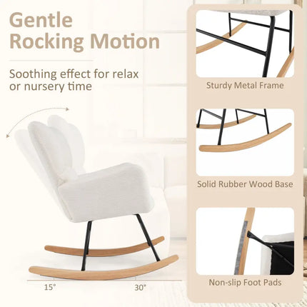 Nursery Rocking Chair with Comfy Backrest and Armrest-Beige - Beige - Accent Chairs