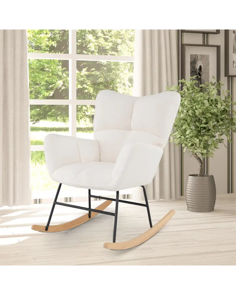 Nursery Rocking Chair with Comfy Backrest and Armrest-Beige - Beige - Accent Chairs
