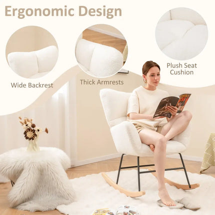 Nursery Rocking Chair with Comfy Backrest and Armrest-Beige - Beige - Accent Chairs