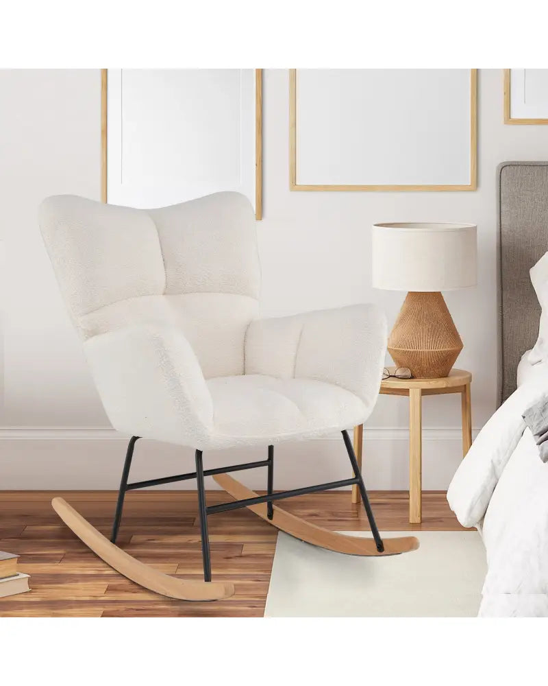 Nursery Rocking Chair with Comfy Backrest and Armrest-Beige - Beige - Accent Chairs