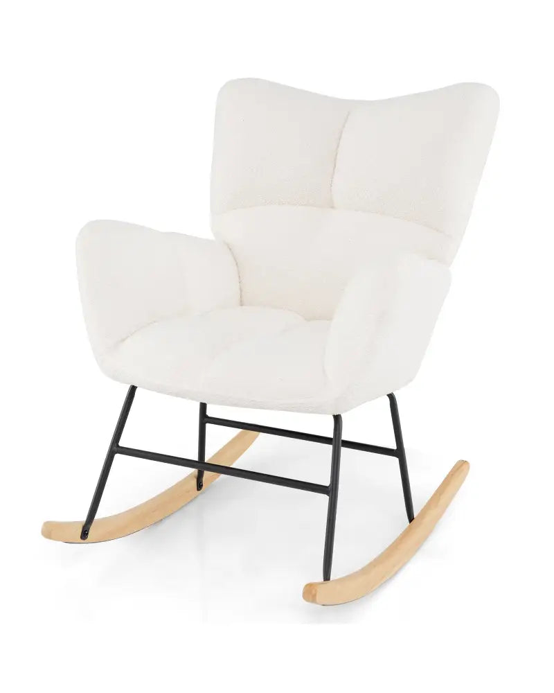 Nursery Rocking Chair with Comfy Backrest and Armrest-Beige - Beige - Accent Chairs