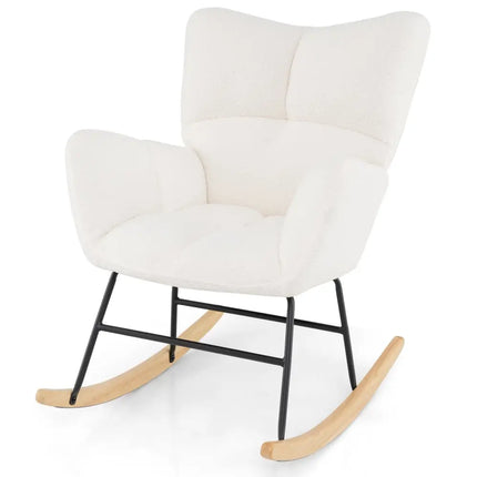 Nursery Rocking Chair with Comfy Backrest and Armrest-Beige - Beige - Accent Chairs