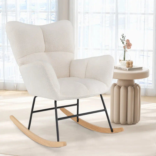 Nursery Rocking Chair with Comfy Backrest and Armrest-Beige - Beige - Accent Chairs