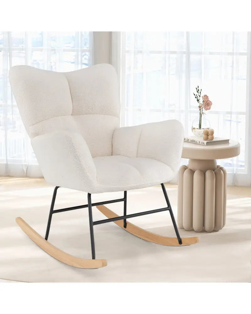 Nursery Rocking Chair with Comfy Backrest and Armrest-Beige - Beige - Accent Chairs