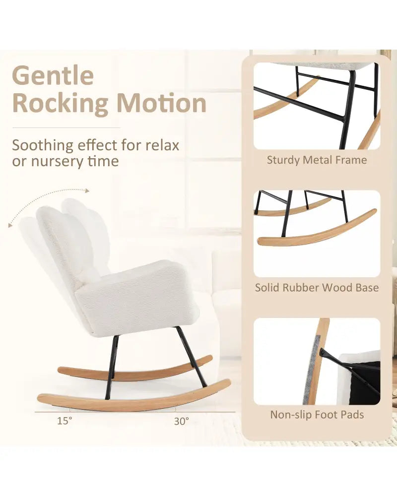 Nursery Rocking Chair with Comfy Backrest and Armrest-Beige - Beige - Accent Chairs