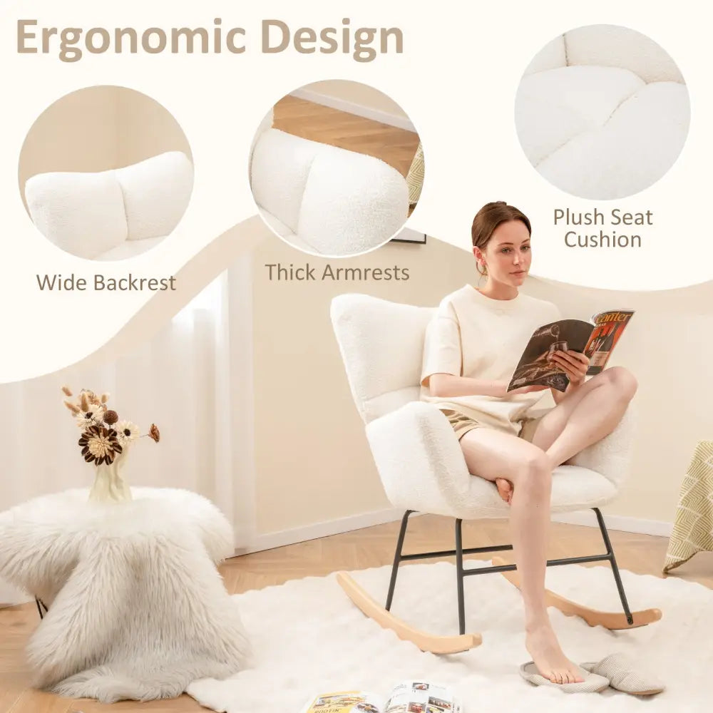 Nursery Rocking Chair with Comfy Backrest and Armrest-Beige - Beige - Accent Chairs