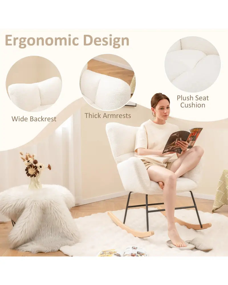 Nursery Rocking Chair with Comfy Backrest and Armrest-Beige - Beige - Accent Chairs