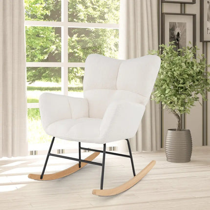 Nursery Rocking Chair with Comfy Backrest and Armrest-Beige - Beige - Accent Chairs