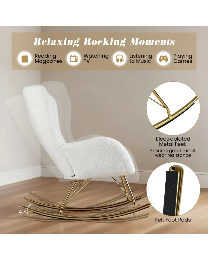 Nursery Rocking Chair with Curved Backrest and Armrests-White - White - Accent Chairs