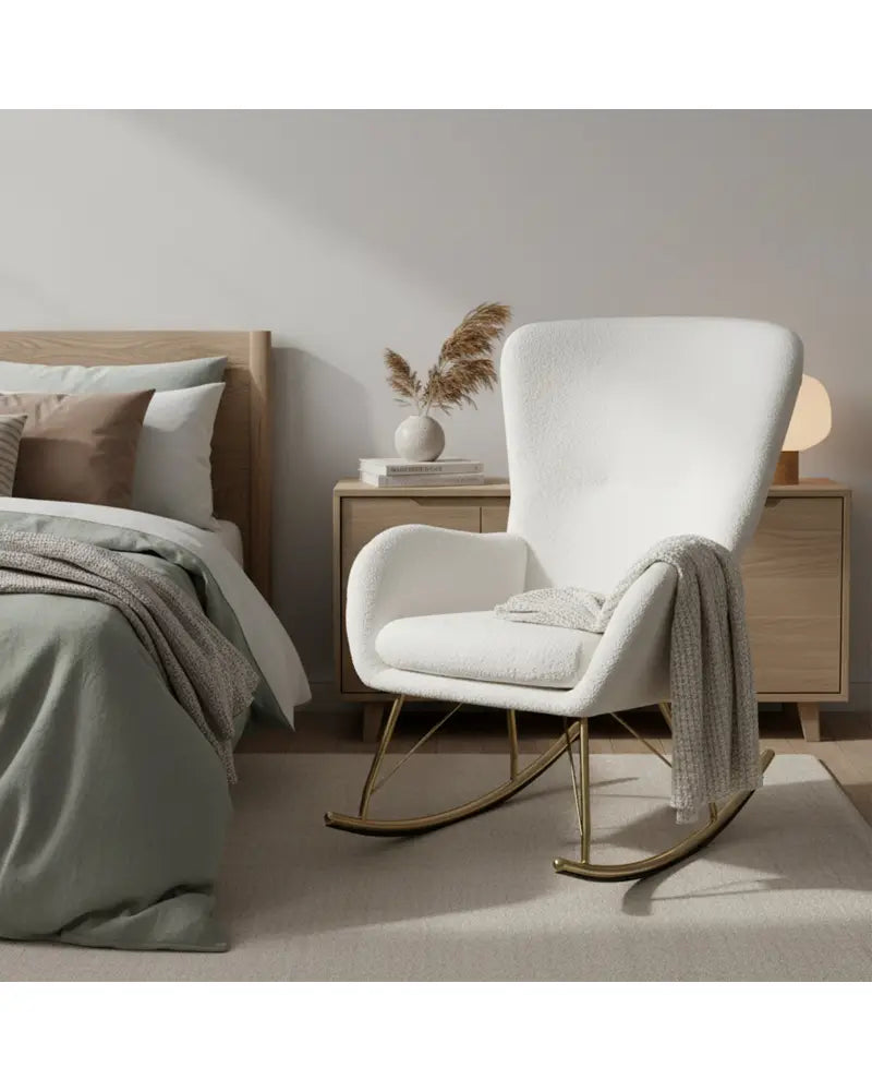 Nursery Rocking Chair with Curved Backrest and Armrests-White - White - Accent Chairs