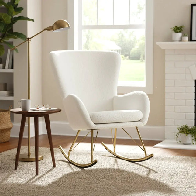 Nursery Rocking Chair with Curved Backrest and Armrests-White - White - Accent Chairs