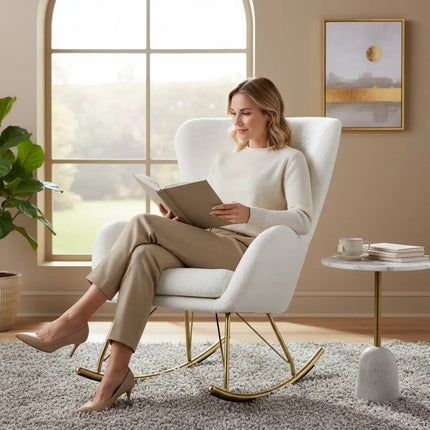 Nursery Rocking Chair with Curved Backrest and Armrests-White - White - Accent Chairs