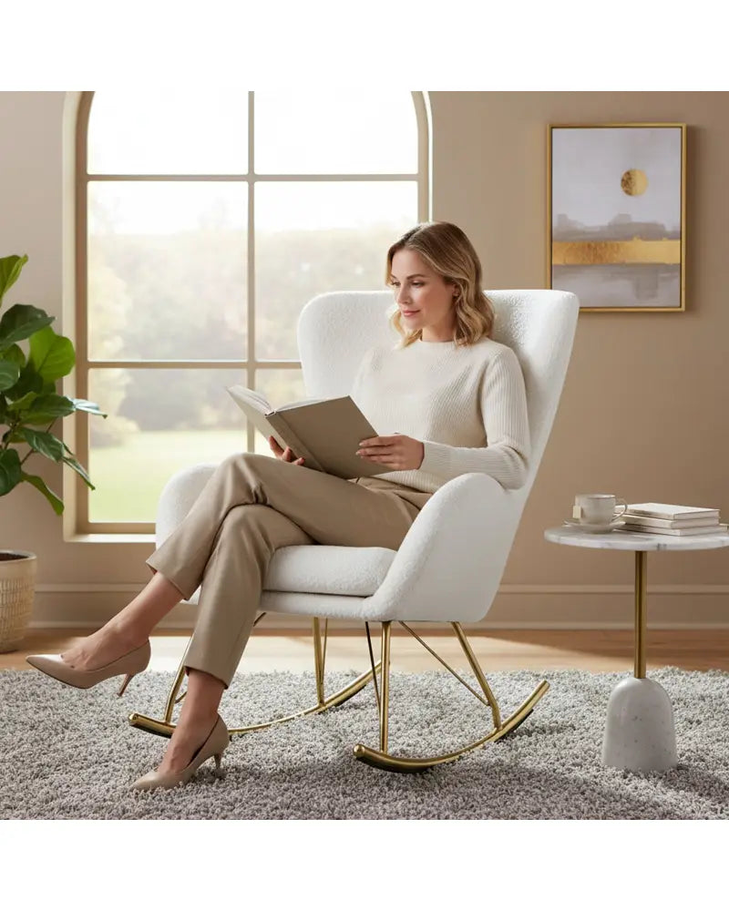 Nursery Rocking Chair with Curved Backrest and Armrests-White - White - Accent Chairs