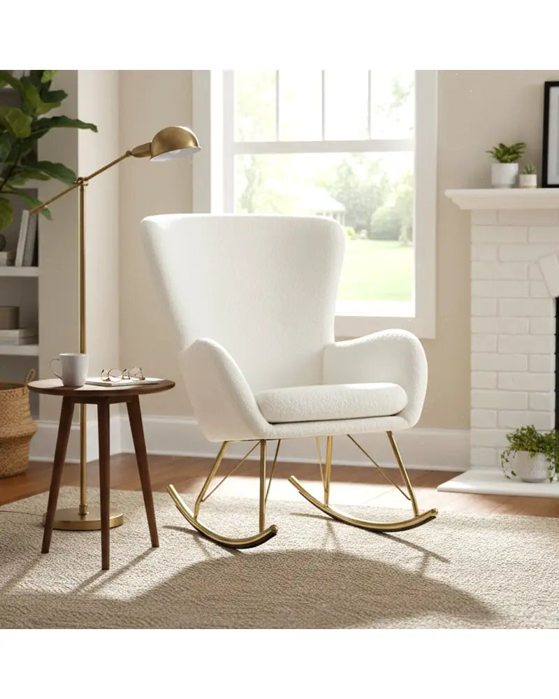 Nursery Rocking Chair with Curved Backrest and Armrests-White - White - Accent Chairs