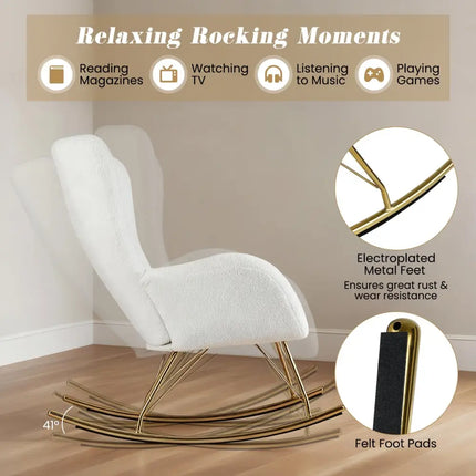 Nursery Rocking Chair with Curved Backrest and Armrests-White - White - Accent Chairs