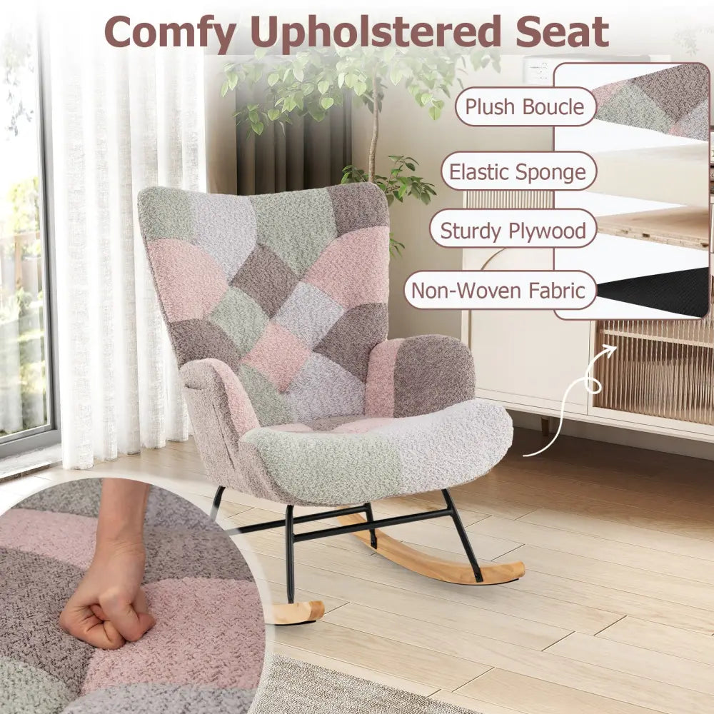Nursery Rocking Chair with Ergonomic Armrests and High Backrest for Living Room - Accent Chairs