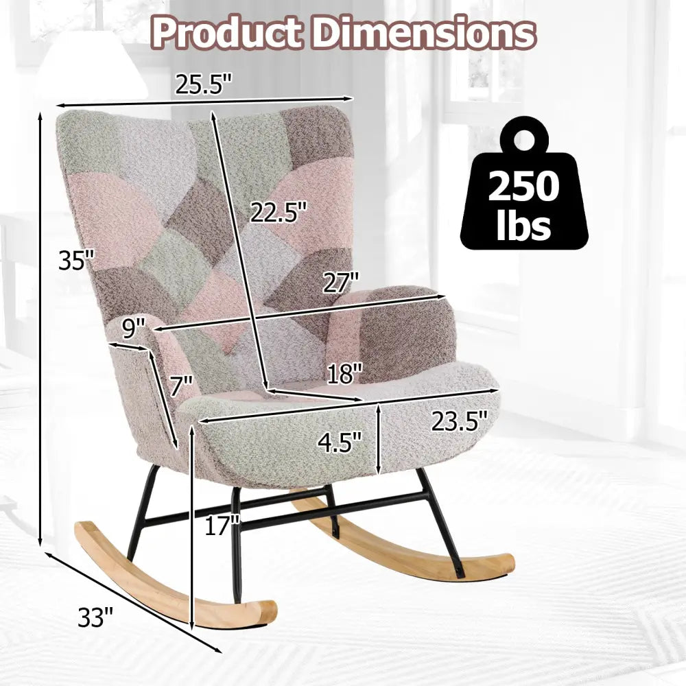Nursery Rocking Chair with Ergonomic Armrests and High Backrest for Living Room - Accent Chairs
