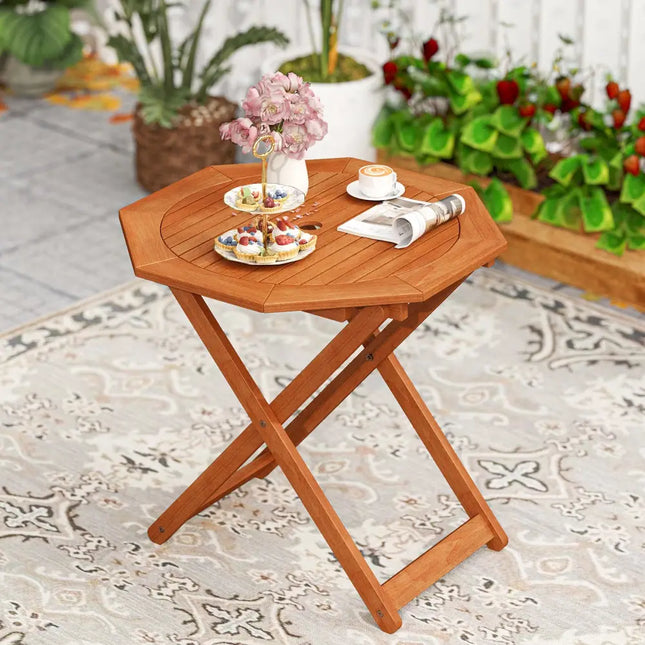 Octagon Folding Patio Table with 2 Inches Umbrella Hole - Patio Coffee Tables